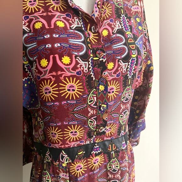 Anthropologie Carolina K Womens Silk Crepe Leather Tribal Averil Mini Dress Sz L - Picture 5 of 14